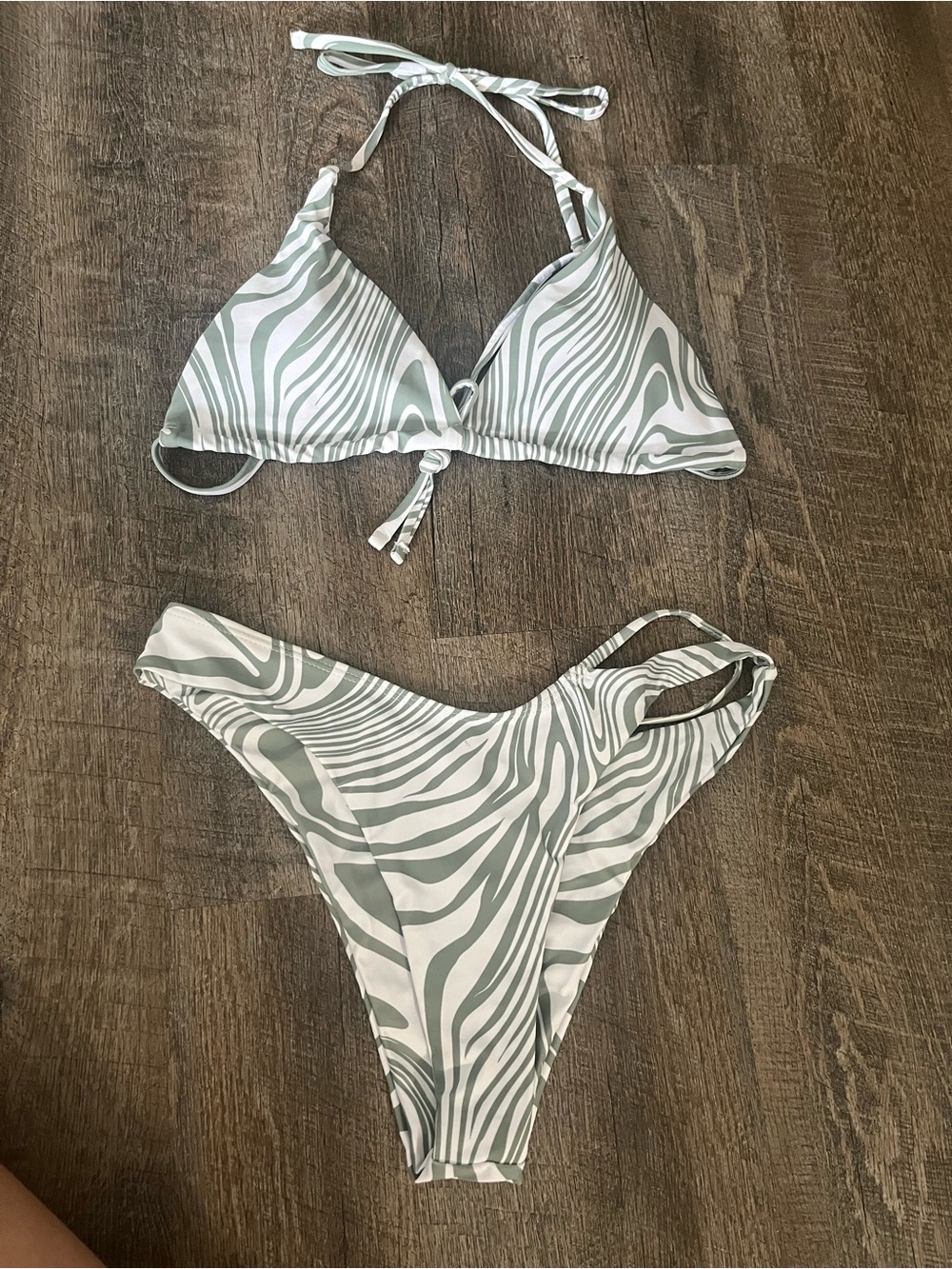 Zebra Print Triangle Bikini - Sage & White
